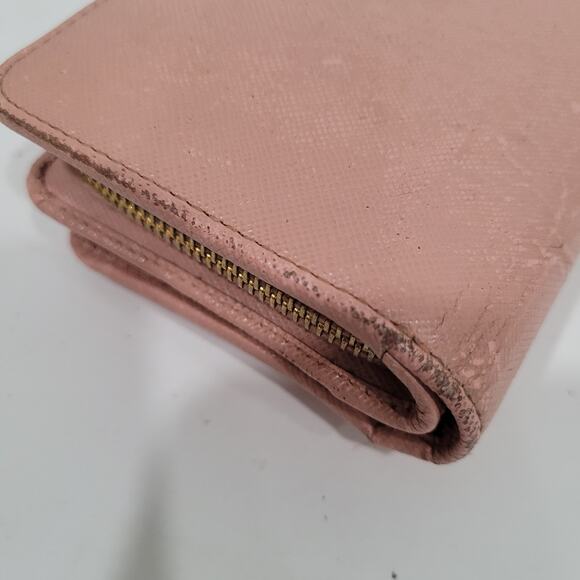 PRADA Saffiano Fiocco Orchidea Wallet Medium Bi Fold Light Pink Zip Around Logo - Picture 15 of 16